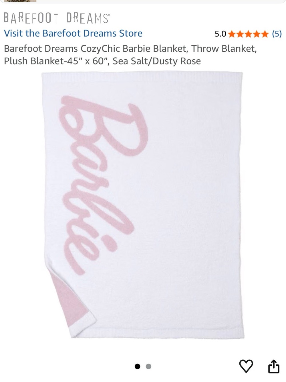 NWT Barefoot Dreams Dusty Rose & Sea Salt CozyChic Barbie Throw Blanket